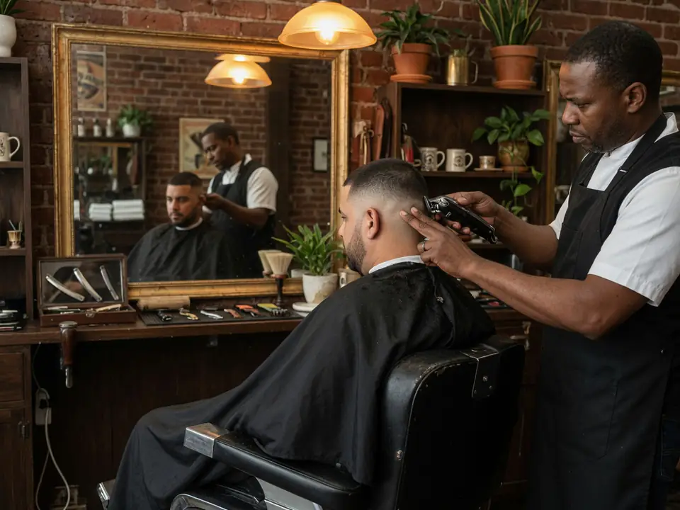 Barbier geeft een klant een fade