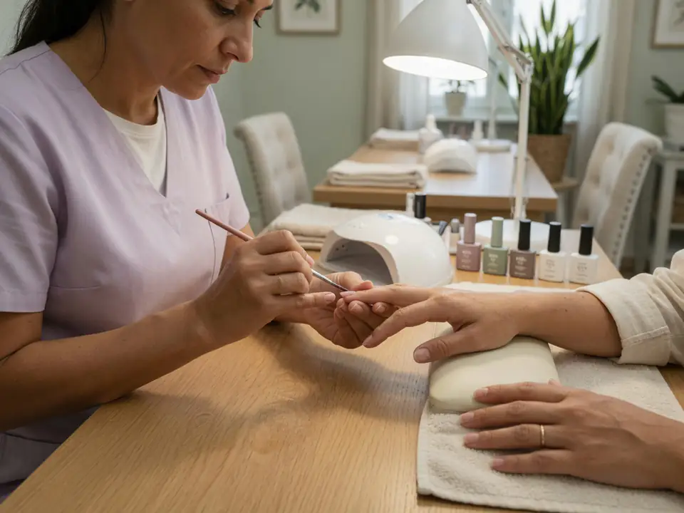 Nagelstyliste lakt de nagels van een klant