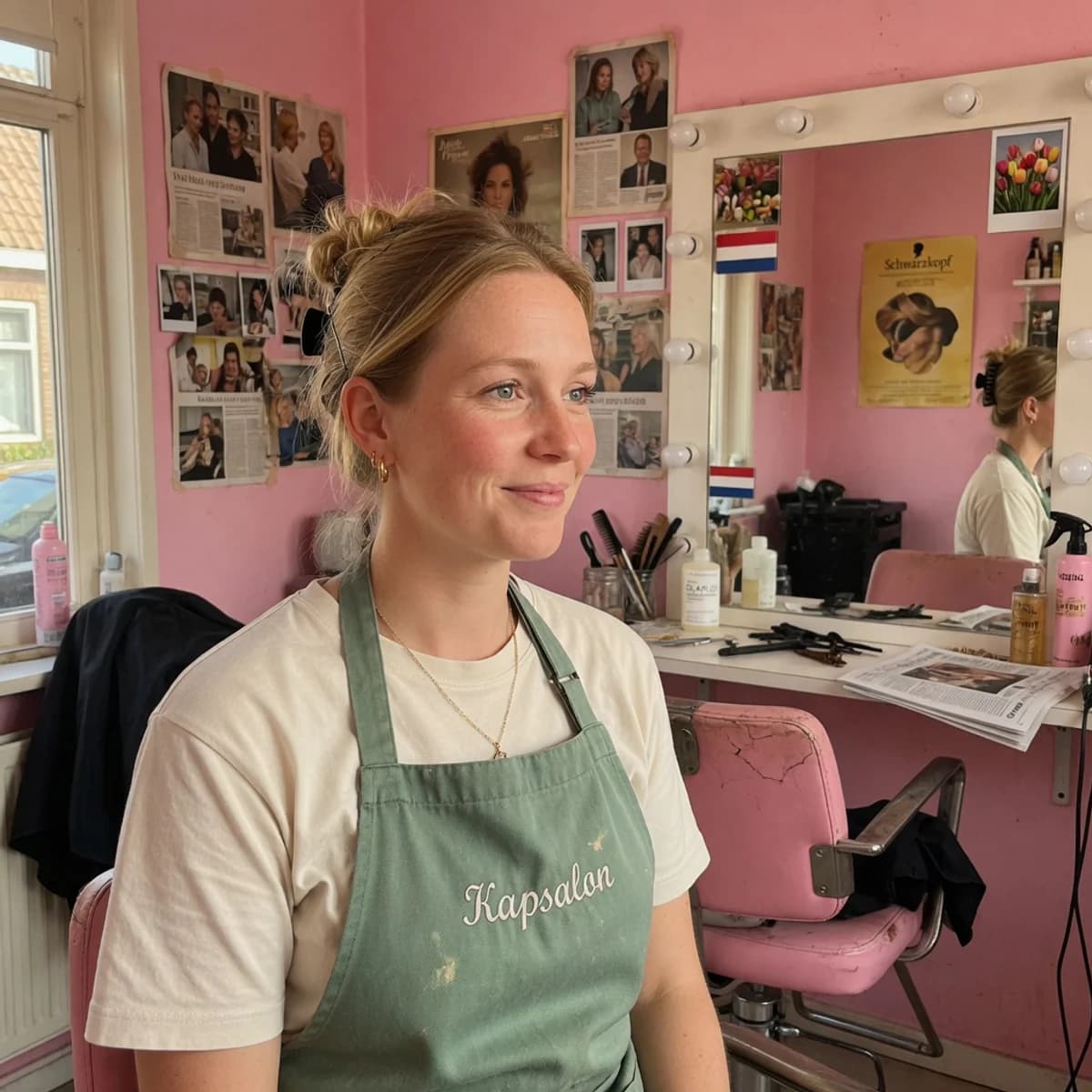Portret van kapster Fleur Bakker in haar salon