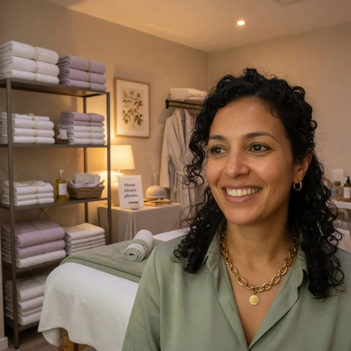 Portret van masseuse Amina Jebari in haar salon