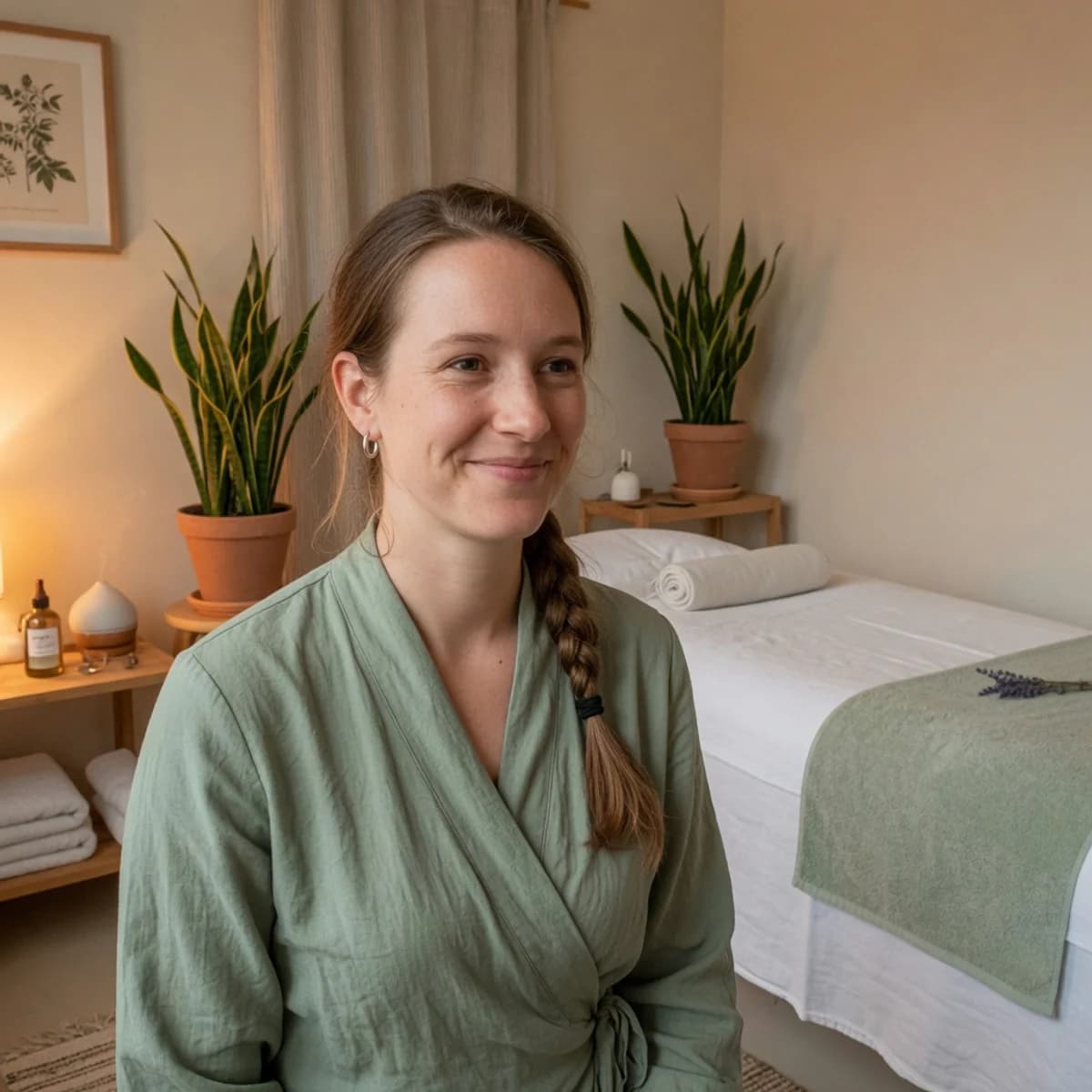 Portret van masseuse Roos Vermeulen in haar salon