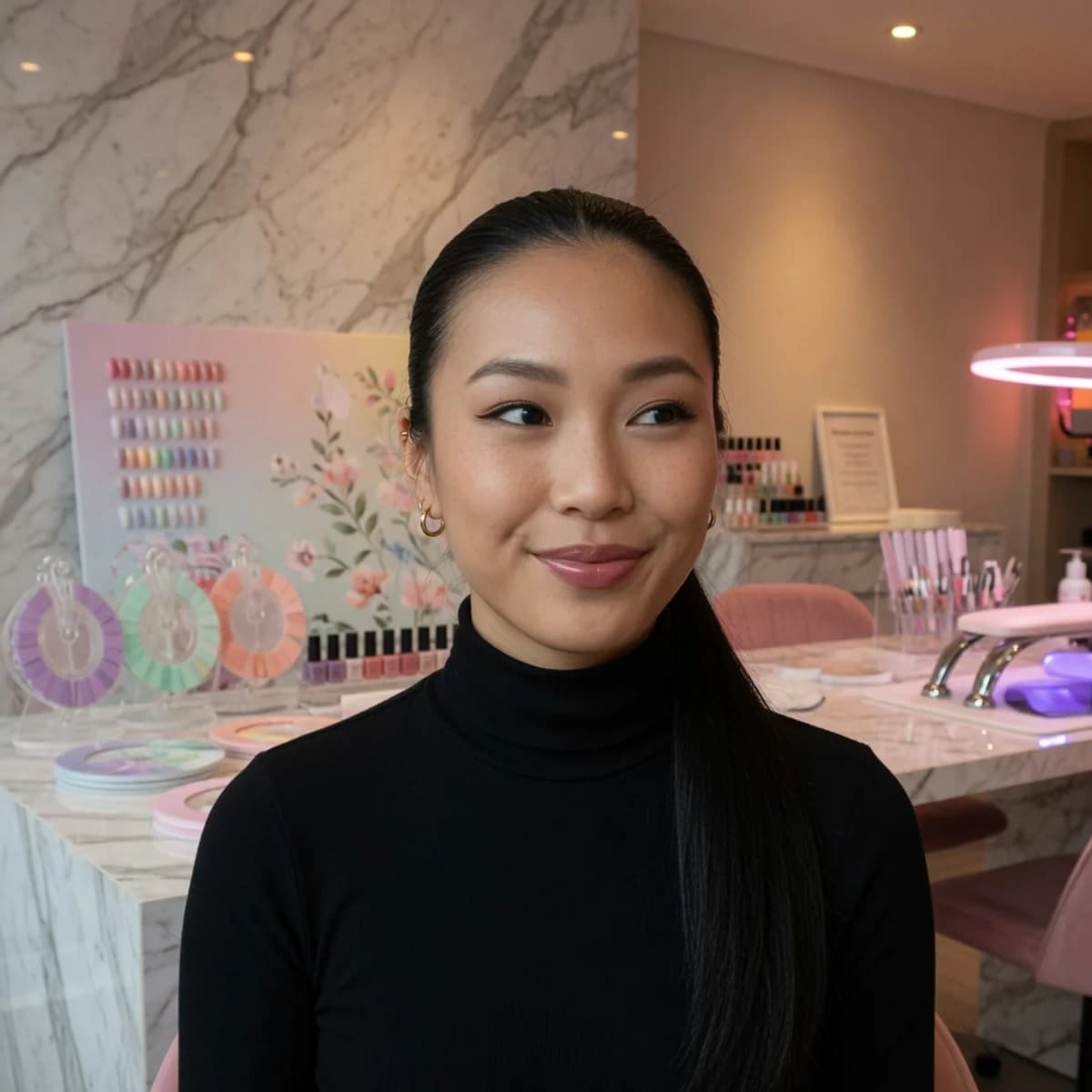 Portret van nagelstyliste Naomi Cheung in haar studio