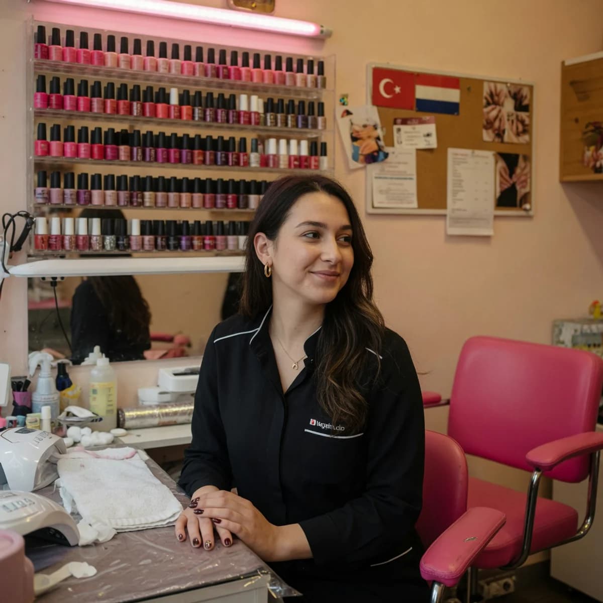 Portret van nagelstyliste Pinar Yilmaz in haar studio