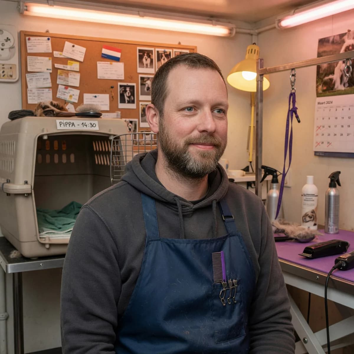 Portret van trimmer Bas Kuipers in zijn salon