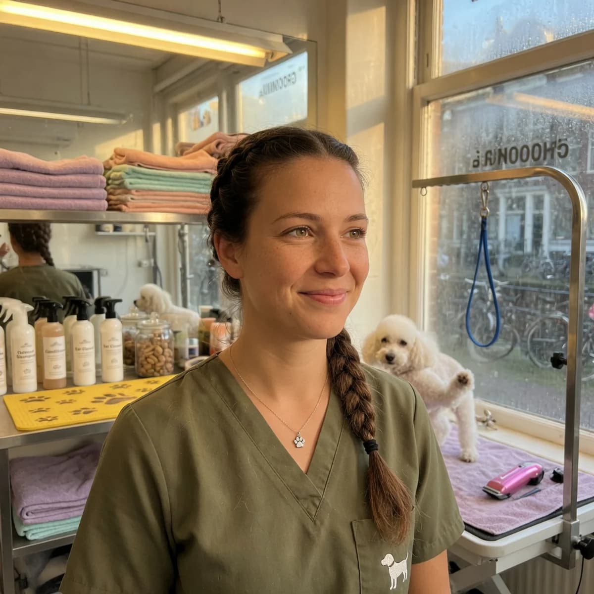 Portret van trimster Sofie Prins in haar salon