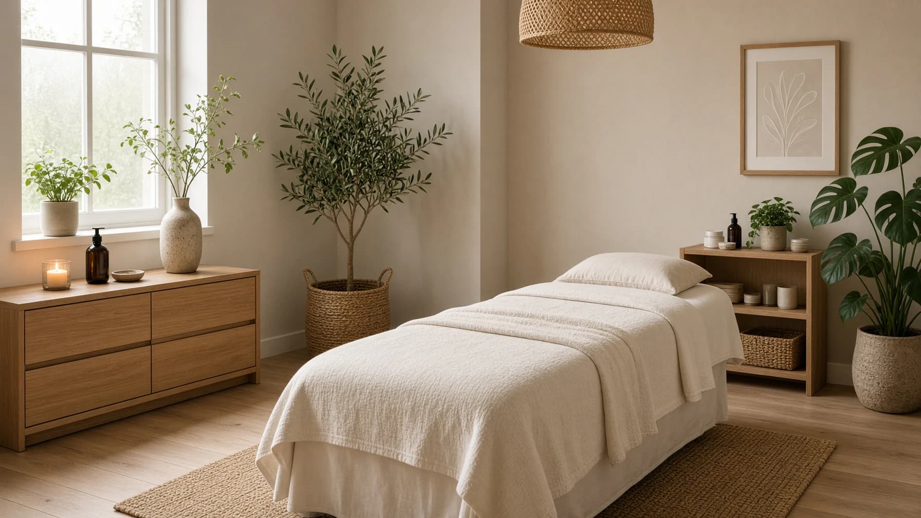 Waxsalon behandelkamer met behandelbed en warm licht