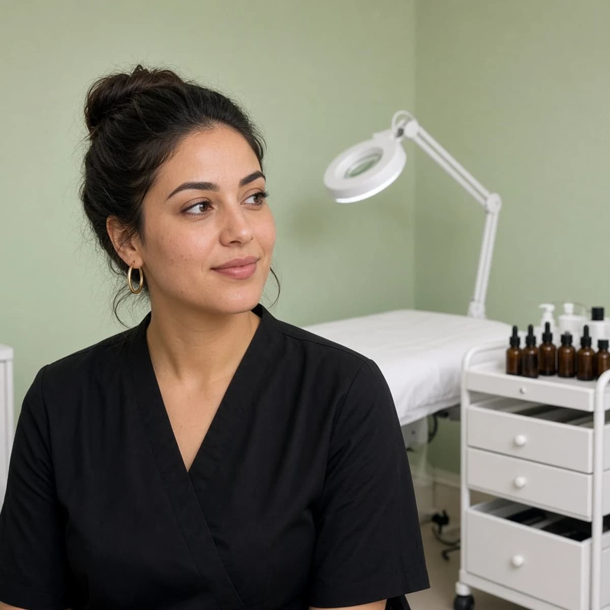 Portret van wenkbrauwstyliste Rania Salhi in haar studio